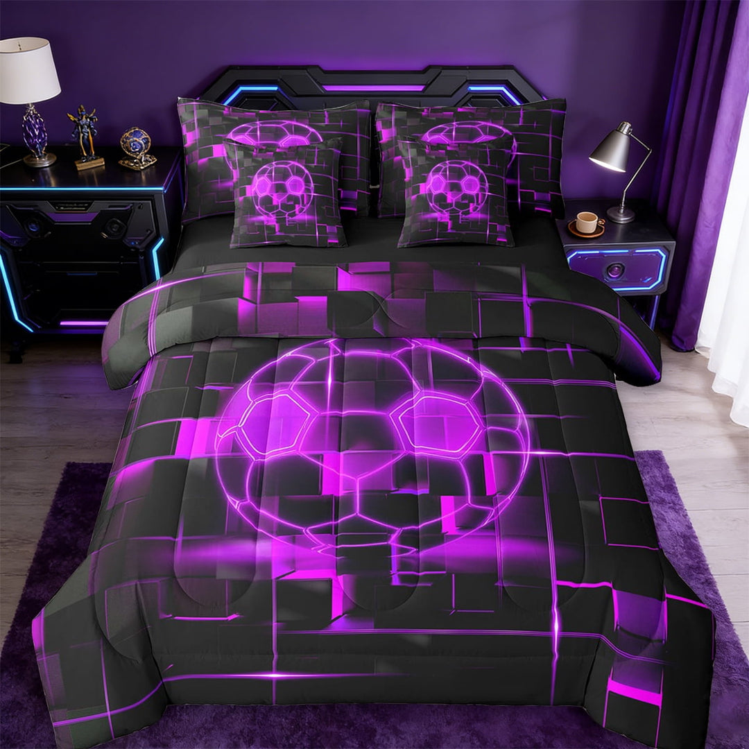 Erosebridal Ball Games Bed in a Bag Twin Size,Football Sport Bed in a Bag Twin Size,Pink Neon Light Ombre Geometry Bedding Twin Size,Super Cozy Room Decoration Reversible,7 Pieces
