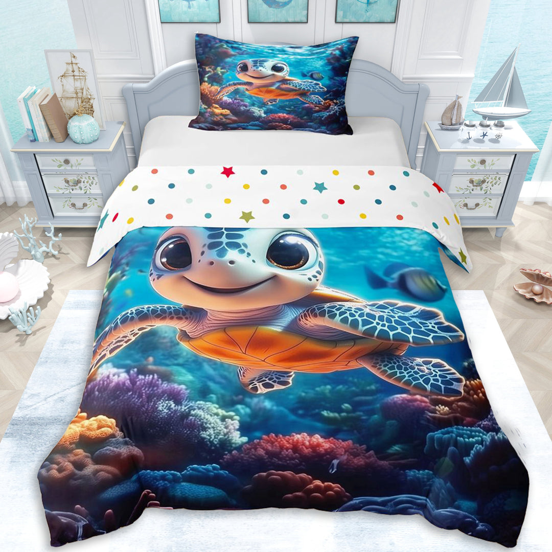 Erosebridal Teens Cartoon Sea Turtle Twin Bedding,Boys Girls Kawaii Coastal Ocean Animal Duvet Cover Set,Ultra Soft Home Decor,2pcs,No Comforter