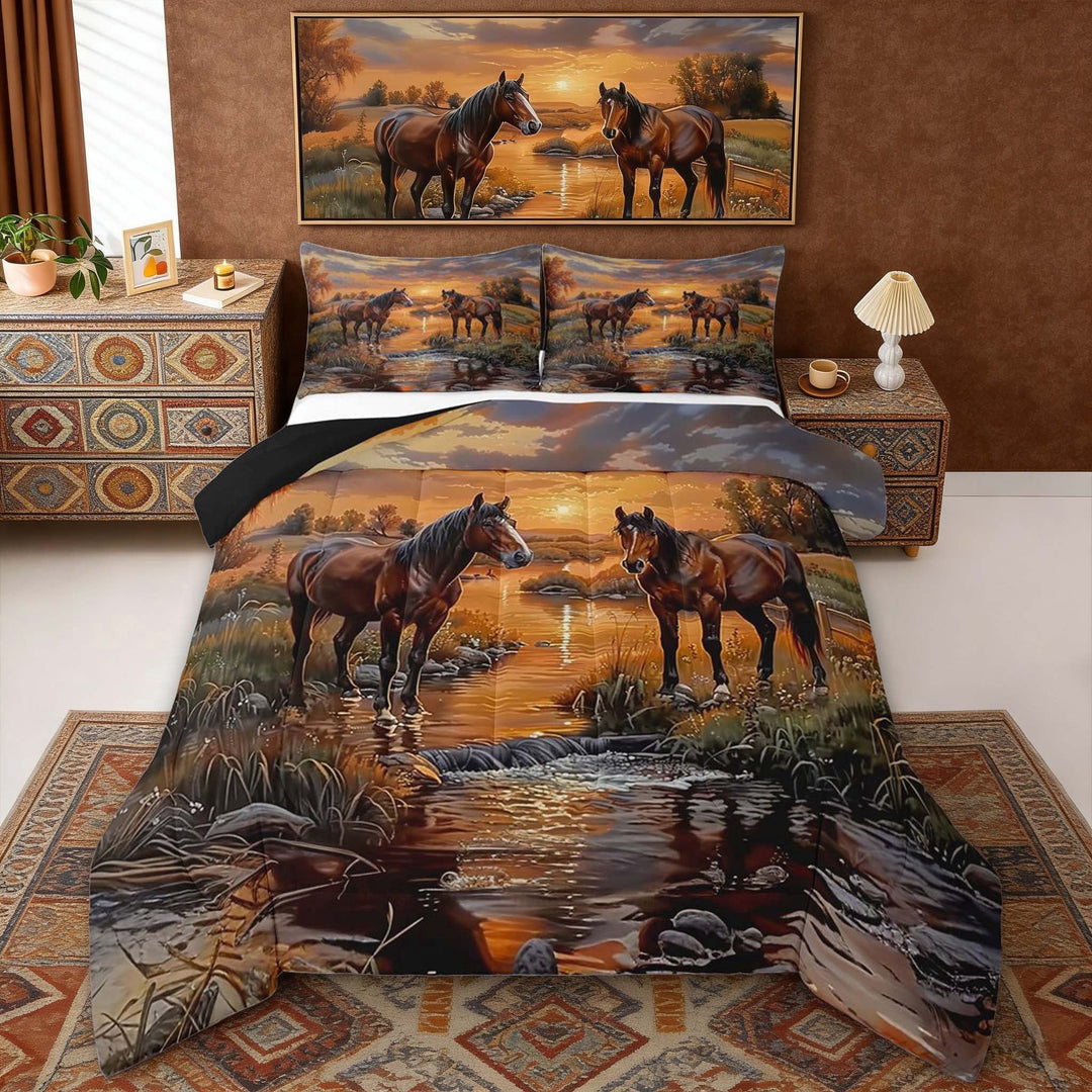Erosebridal Brown Horse Full Size Comforter Sets, Rustic Farmhouse Bedding Sets