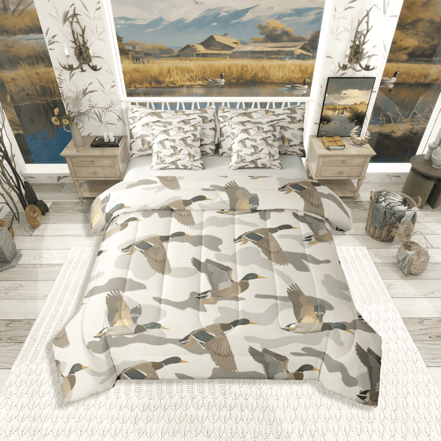 Manfei Wildlife Duck Camo 7pcs Full Bedding Set - Watercolor Animal Hunting Style
