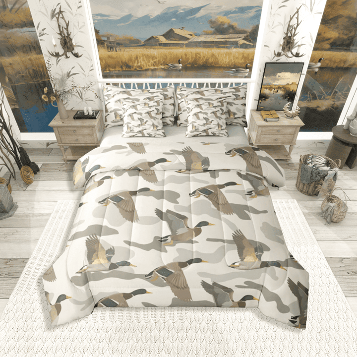 Manfei Wildlife Duck Camo 7pcs Full Bedding Set - Watercolor Animal Hunting Style