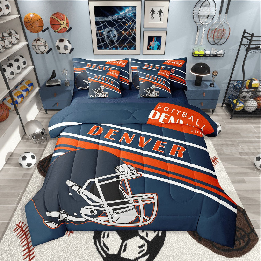 Erosebridal Ball Game Football Bedding Sets Twin Size,Navy Red Comforter Sets with Sheets,Sport Theme Decor(Denver),Reversible,Breathable,7pcs