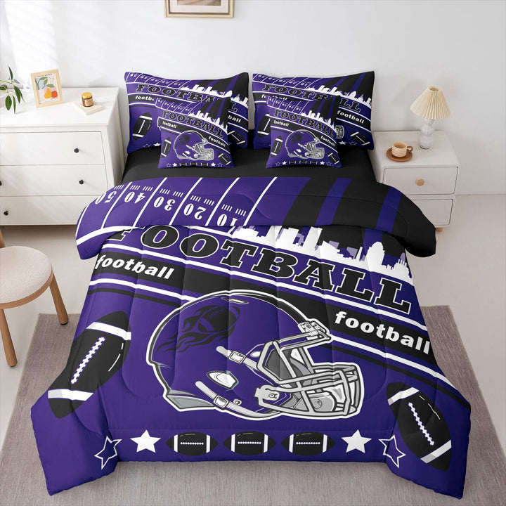 Erosebridal Football 7 Pieces Comforter Sets Queen Size For Kids Boys,Baltimore Bedding Set For All Season,Gifts For Football Fans,Football City Bed In A Bag With Comforter Sheets