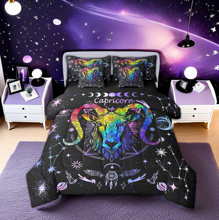 Erosebridal Capricorn Gifts Bedding Twin Size, Twelve Constellations Comforter Sets with Sheets, Astrology Horoscope Home Decor, Reversible 7pcs