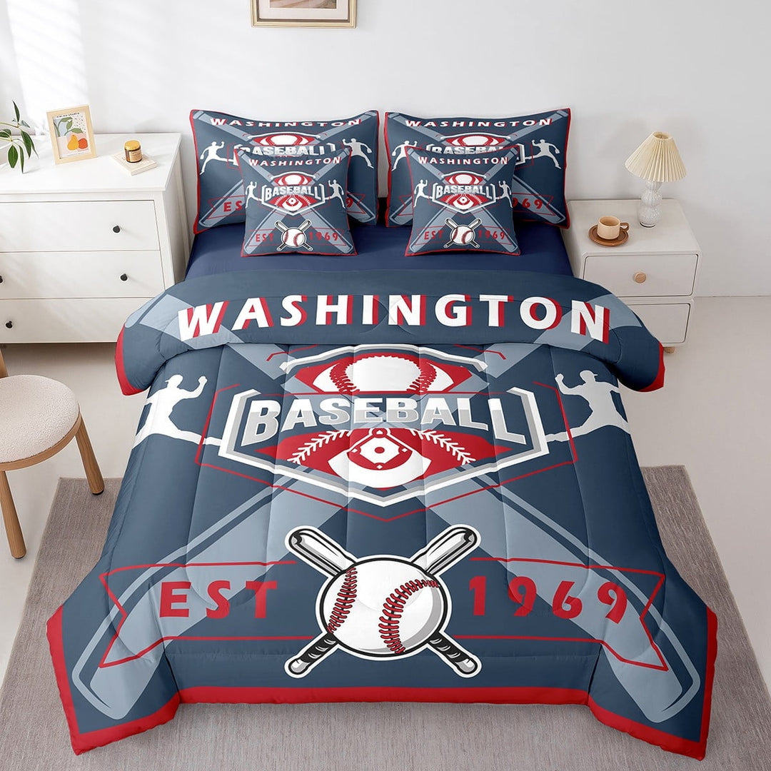 Erosebridal Baseball Player 7 Piece Bedding Sets Baseball Comforter Bed in a Bag Sports Printed Quilt with Sheet Set, Teen Bedroom Decor,Twin 7Pcs,Washington