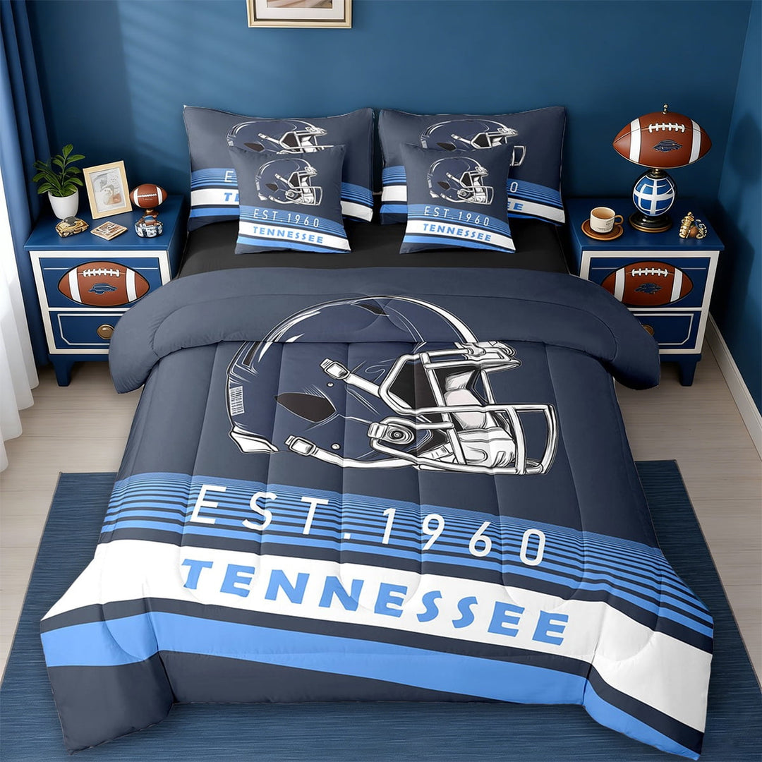 Erosebridal Tennessee Bedding Twin Size,Navy Blue Stripes Comforter Sets with Sheets,Rugby Helmet Bedding Sets Twin Size,Stylish Living Room Decoration Reversible,7pcs