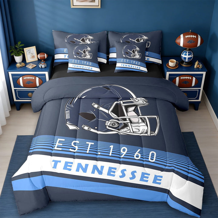 Erosebridal Tennessee Bedding Twin Size,Navy Blue Stripes Comforter Sets with Sheets,Rugby Helmet Bedding Sets Twin Size,Stylish Living Room Decoration Reversible,7pcs