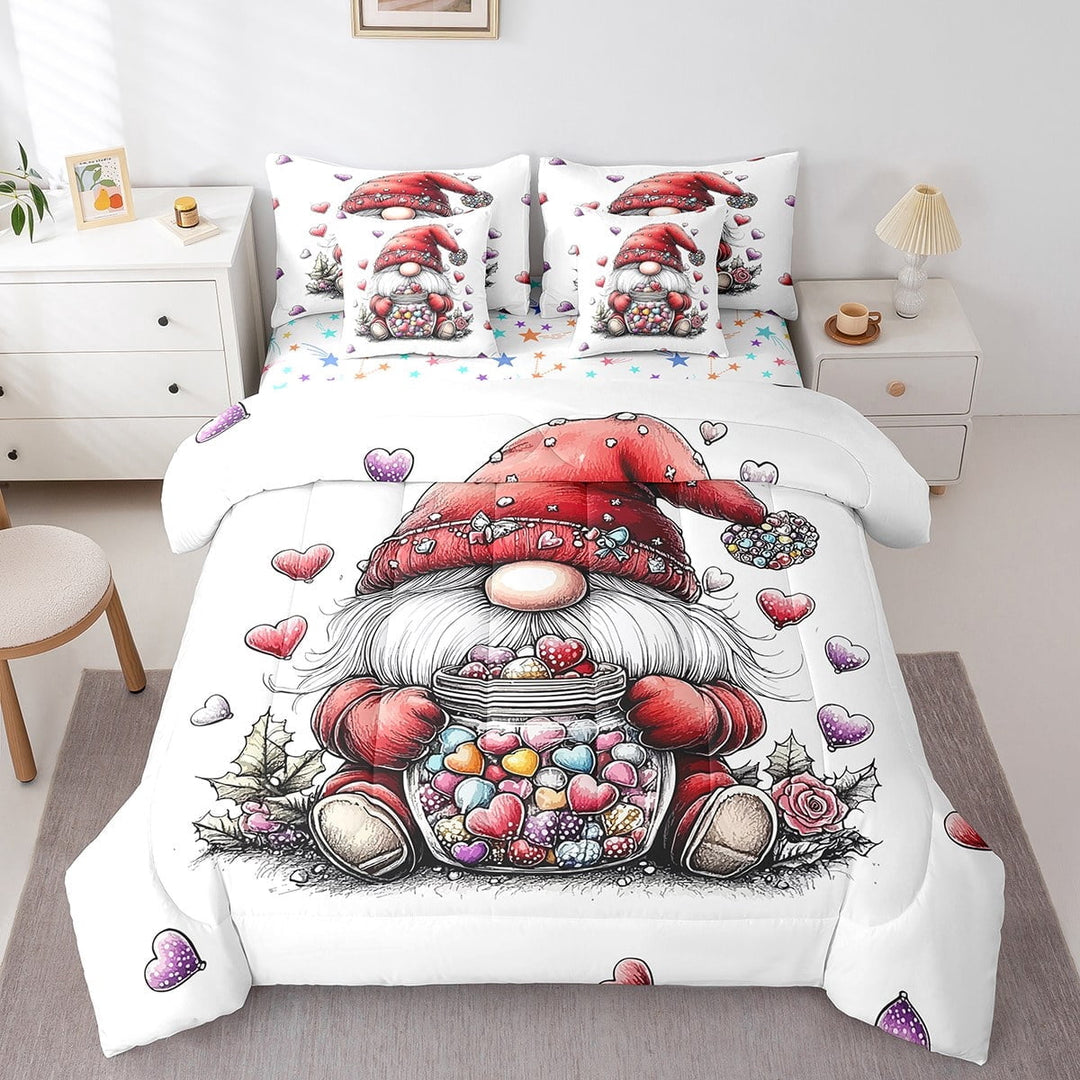 Erosebridal Kawaii Gnome Bed in a Bag King size,Love Heart Bedding King Size,Valentine&