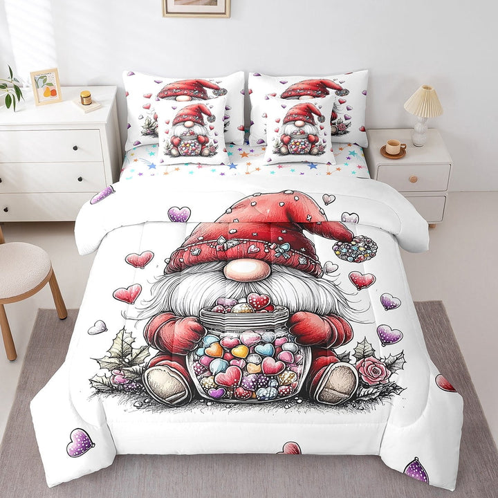 Erosebridal Kawaii Gnome Bed in a Bag King size,Love Heart Bedding King Size,Valentine&