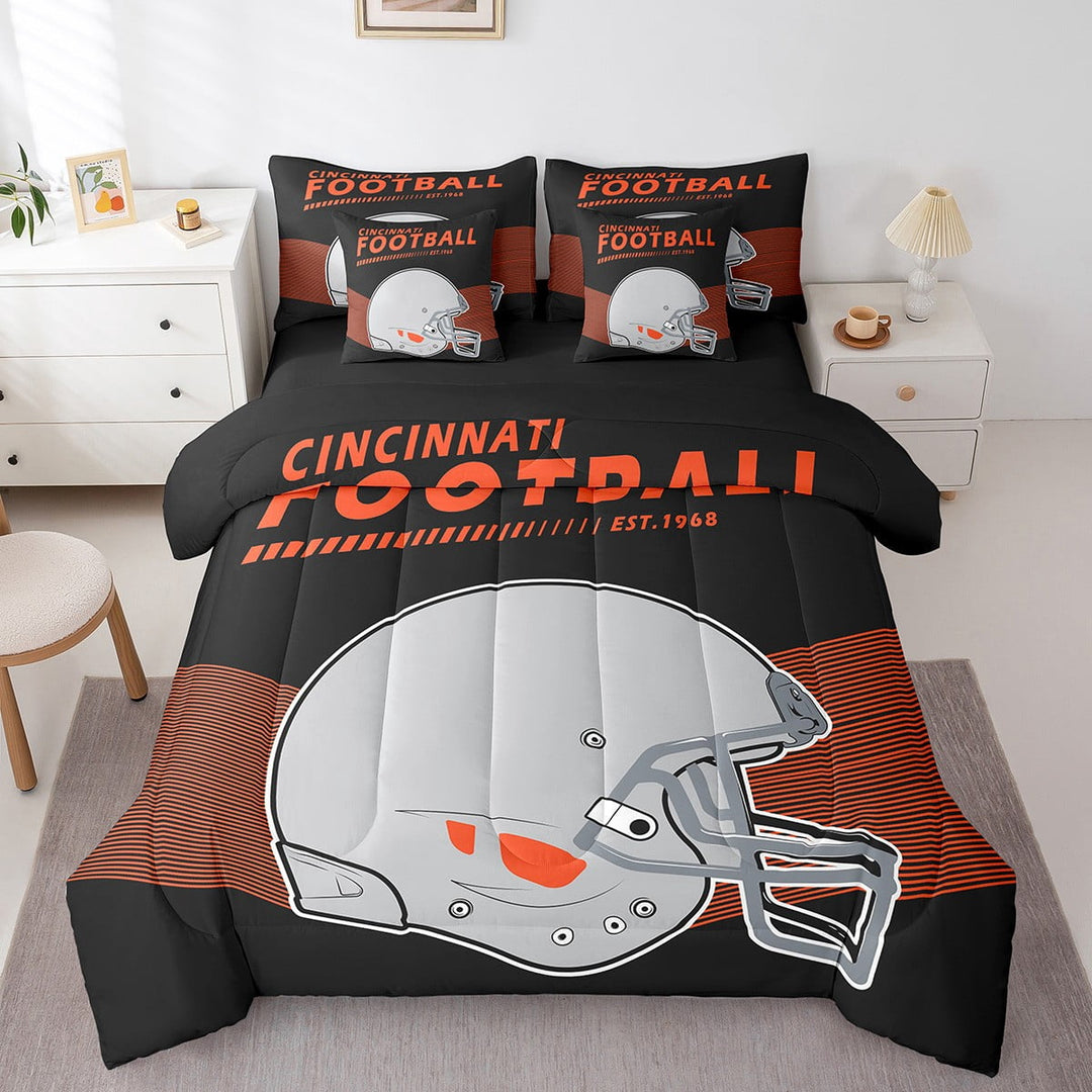 Erosebridal 7Pcs Comforter Sets Twin Size American Football City Comforter Set with Sheets, Black and Orange 3D Football Game Comforter Set Bed in a Bag ( Cincinnati)