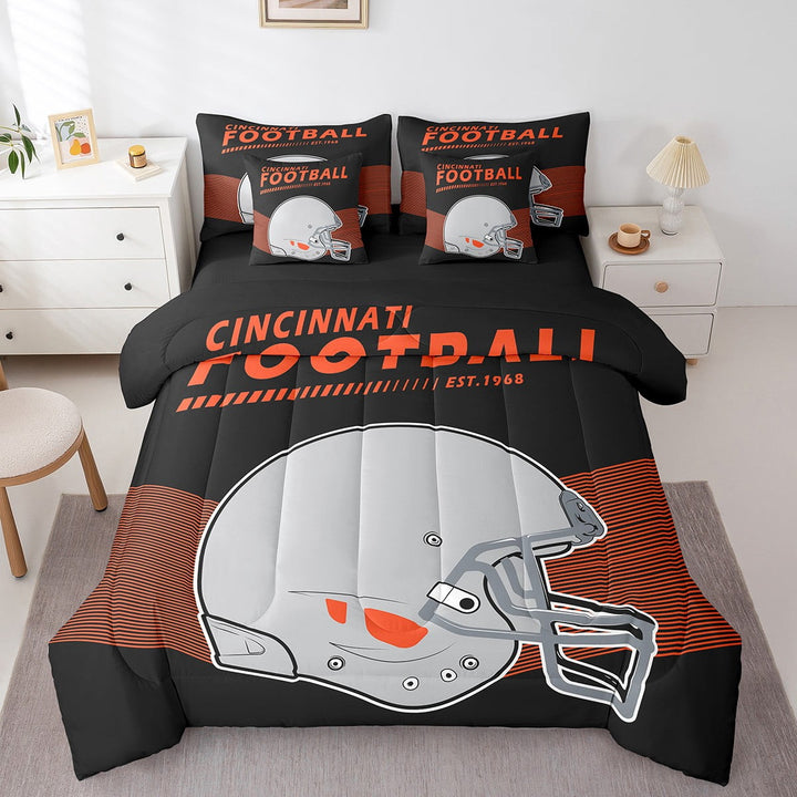 Erosebridal 7Pcs Comforter Sets Twin Size American Football City Comforter Set with Sheets, Black and Orange 3D Football Game Comforter Set Bed in a Bag ( Cincinnati)