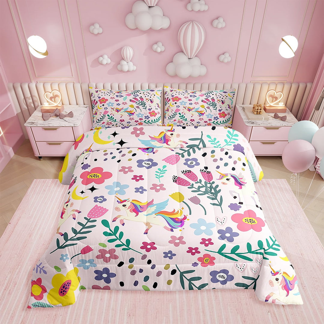 Erosebridal Unicorn Comforter for Unicorn Gift,Pink Comforter Set Twin,Cartoon Unicorn Bedding Set ,Kawaii Animal Bedding,Galaxy Star Moon Quilt with 1 Pillowcase