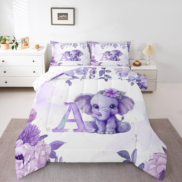 Erosebridal Cute Elephant Comforter Sets Queen Size,Personalized Letter A Comforters &amp; Duvets,Personalized Gifts Bedding Queen Comforter Set For Boys Girls,Super Cozy Room Decor Reversible,3-Piece
