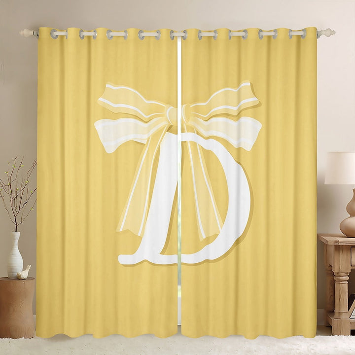 Erosebridal Yellow Bowknot Curtains for Living Room, Initial Letter D 30%-50% Blackout Curtains Set of 2 (42x63), Cartoon Monogrammed Curtains and Drapes (42x63), Window Curtains Bedroom Decorative