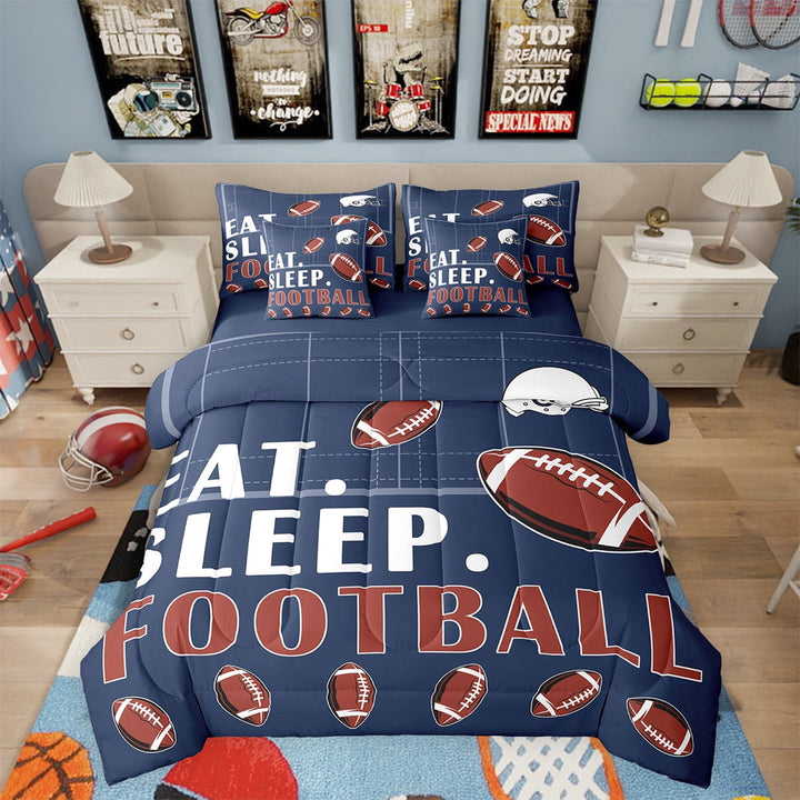 Erosebridal Football Twin Comforter Set with Sheets Sports Bedding Sets for Kids Boys, American Football Bed in a Bag Football Games Bed Set Football Room Decor 7 Pcs Navy Blue