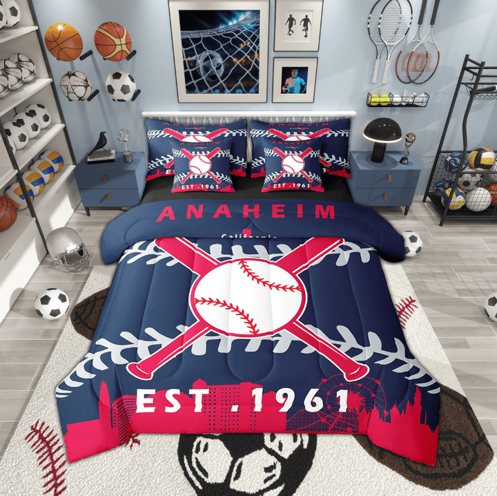 7 Pcs Comforter Set Full Size,Baseball Bed in a Bag with Flat Sheet and Fitted Sheet and Adults,Baseball Bedding Set with Pillowcase and Sham(Anaheim)