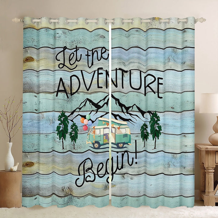 Erosebridal Happy Camping Curtains for Living Room,Rustic Cabin Blackout Curtains Set of 2 (38x45),Adventure Camper Curtains and Drapes (38x45),Lodge Room Decor