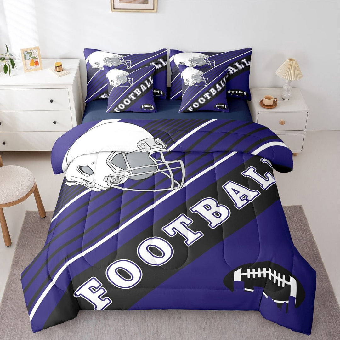 3D Football Bedding Twin Size Bed In A Bag, 7 Pieces Rugby Player Comforter Set With Sheets, Comforter + Flat Sheet + Fitted Sheet + 2 Pillowcases + 2 Throw Pillow Covers(Baltimore)