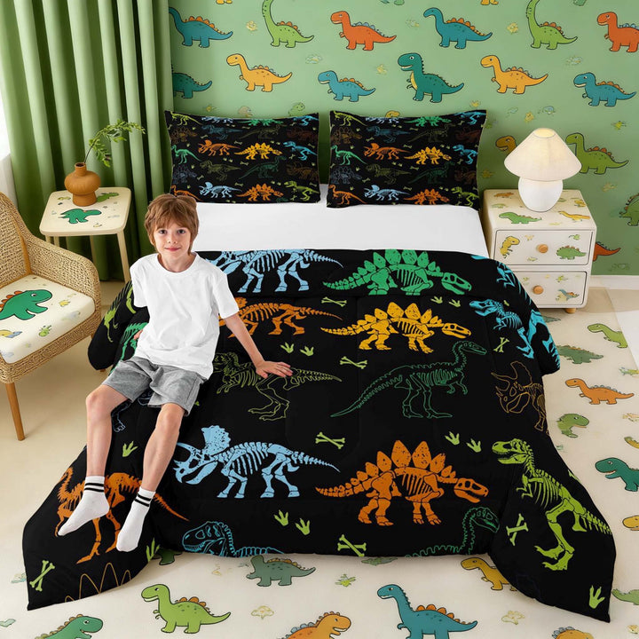Erosebridal Colorful Dinosaur Queen Comforter Set for Kids, Black Bedding Comforter Set
