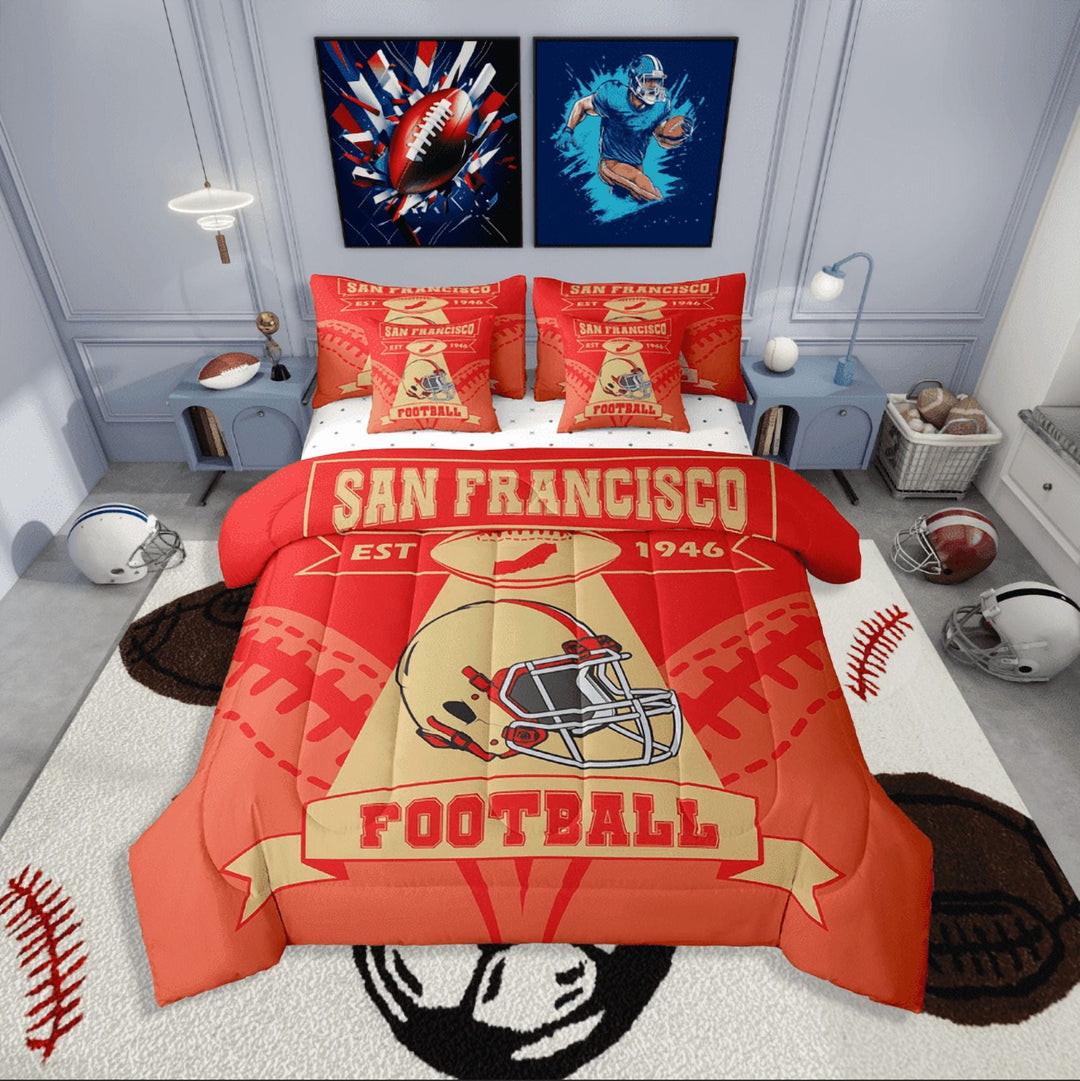 Erosebridal Sport Football Bedding Sets Twin Size,Geometric Stripes Comforter Sets with Sheets,Room Decorative,Reversible,Breathable,7-Piece