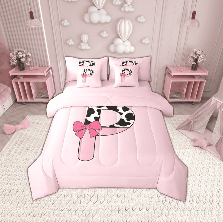 Erosebridal Personalized Alphabet P Bedding Sets Twin Size,Kawaii Initial Comforter Sets with Sheets,Microfiber Reversible Bed in a Bag Twin size,Teenager Bedroom Decor,7pcs