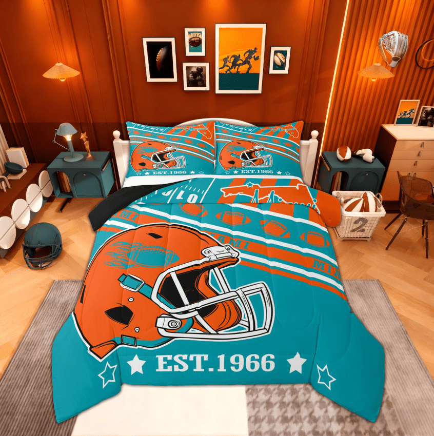 Feelyou Rugby Bedding Comforter Set for Boys, Cartoon Football Twin Comforter Sets, Soccer Sports Lover Bedding Set, Microfiber Bedroom Decor, 2pcs