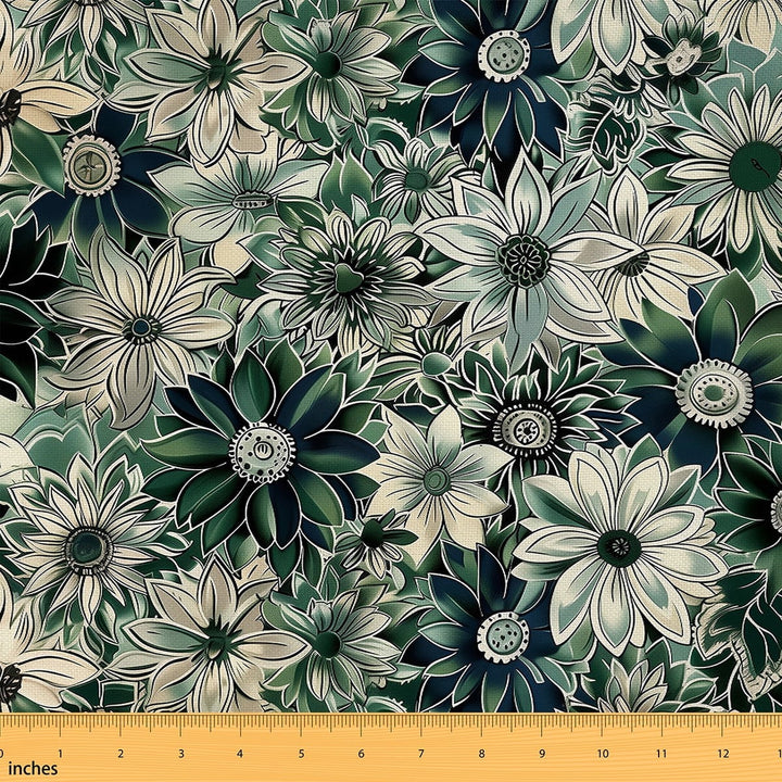 Castle Fairy Chic Flower Fabric by the Yard 1 Yard,Bohemian Theme Home Decor Fabric by the Yard,Green White Room Decor Fabric by the Yard,Breathable Home Decor