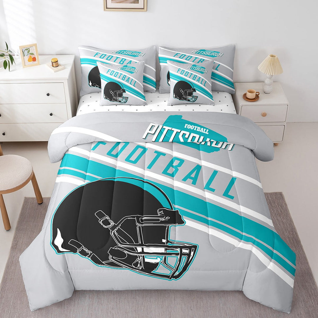 Erosebridal American Football Bedding Sets Twin Size 7-Piece , Reversible, Grey, Pittsburgh