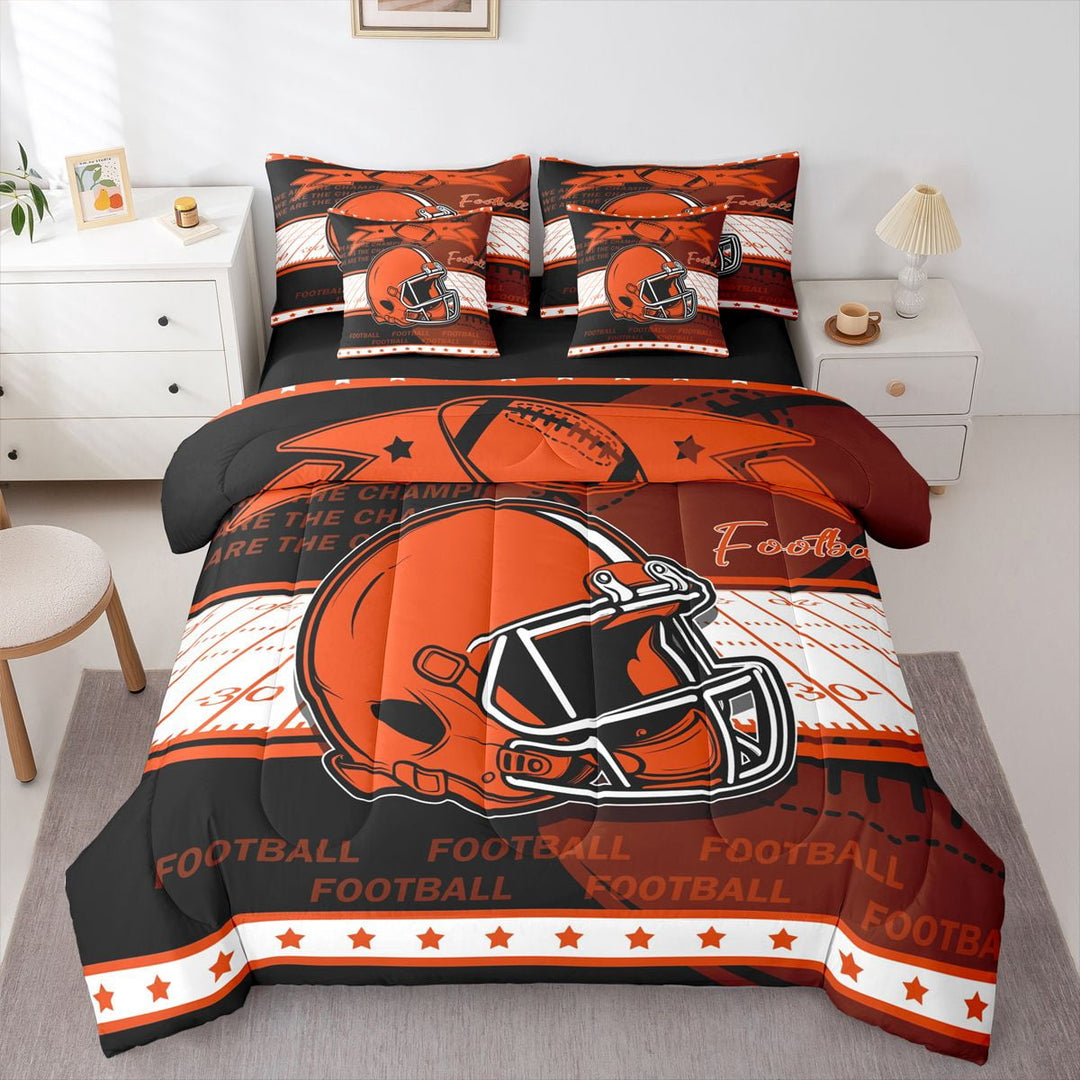 Erosebridal Football Helmet Print Bed in a Bag Twin size, Sports Theme Quilted Comforter , Cincinnati, Black Orange, Lightweight 7pcs