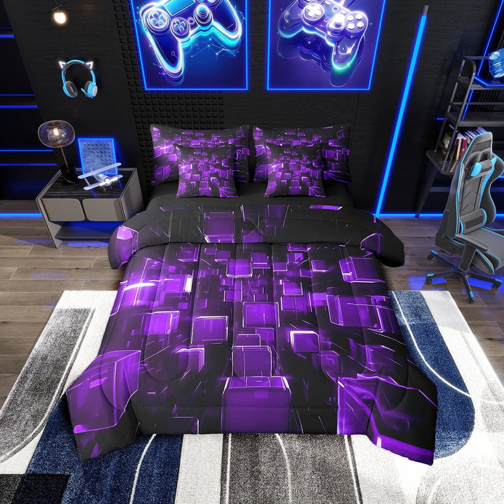 Erosebridal Gradient Square Bedding Twin Size, Purple Bedding Sets Twin Size, Neon Watercolor Decor, Reversible 7-Piece