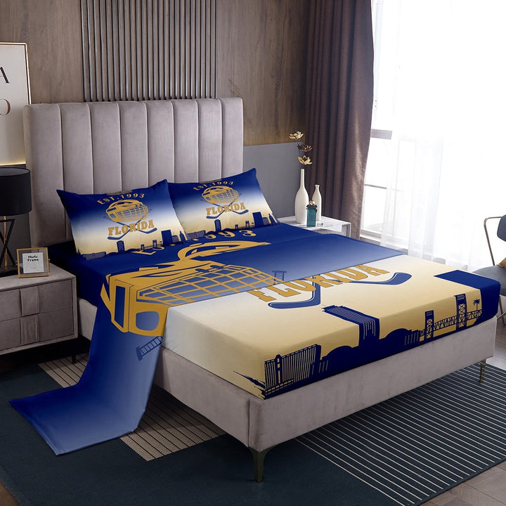 Erosebridal Football City Florida Bed Sheets Set Twin Size, Soccer Sport Bed Sheets Twin, Blue Wheat Reversible Sheet Set Twin, Lightweight Bedroom Decorative, 3pcs