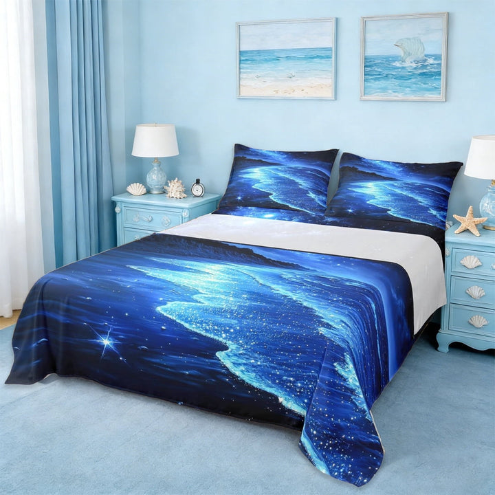 Erosebridal Beach Themed Full Size Sheets,Ocean Sea Printed Summer Holiday Nature Pattern Bed Sheets For Adults 4pcs