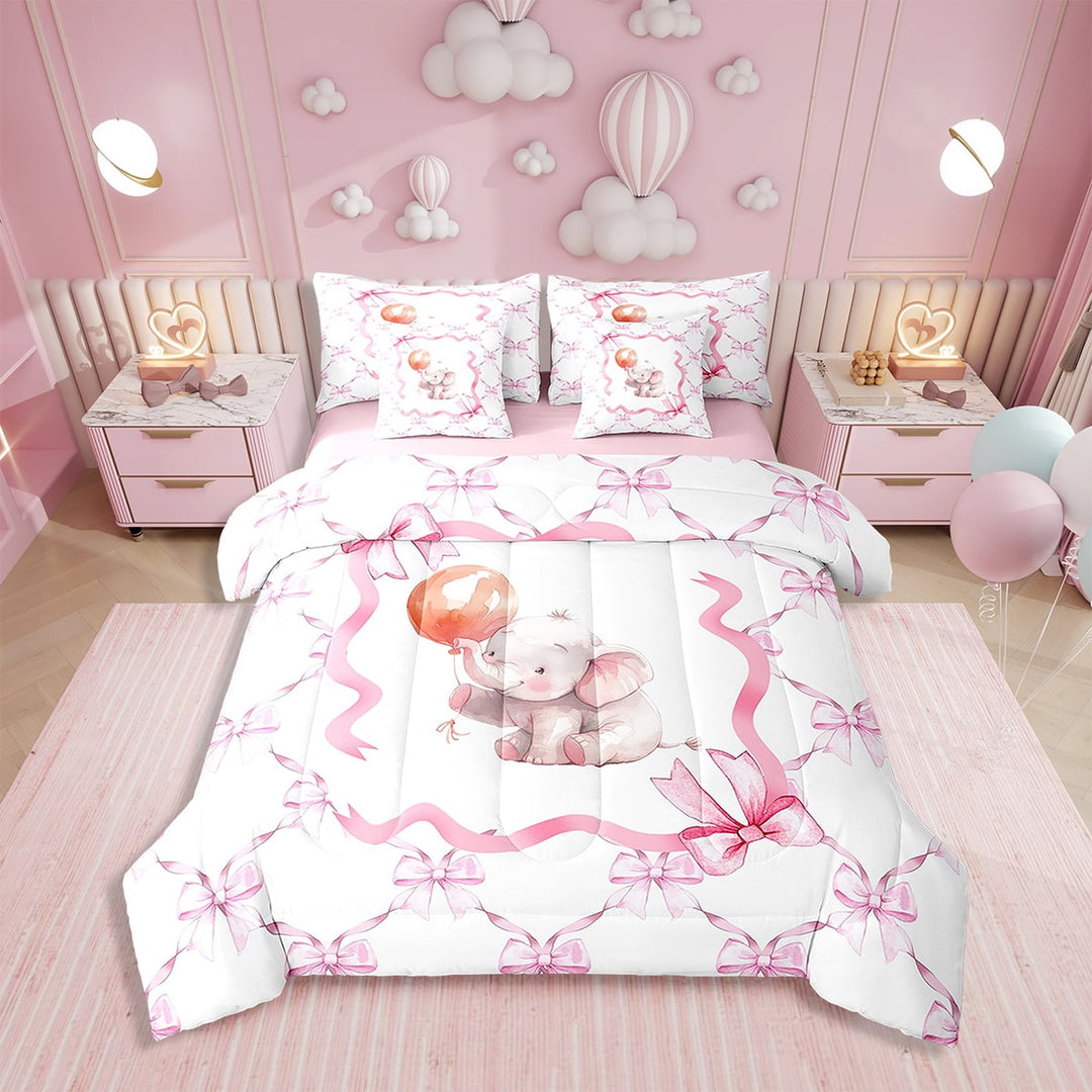 Erosebridal Twin Comforter Set 7 Pieces,Kawaii Bowknot Reversible Bed in a Bag Twin,Pink Animal Twin Bedding Set,Bow Knot Comforter,Flat Sheet,Fitted Sheet,Pillowcases