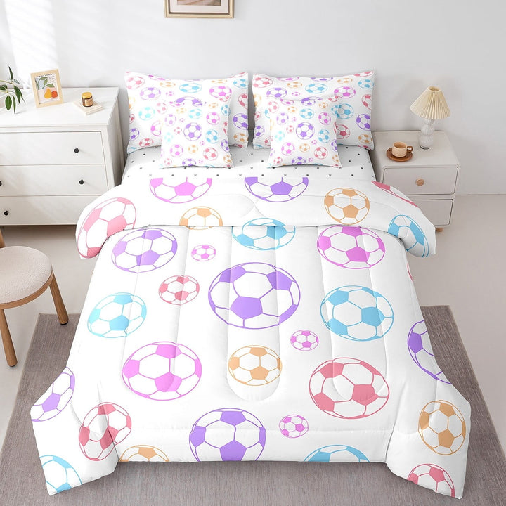 Erosebridal Soccer Comforter Set Twin Size 7 Pieces Football Games Colorful Soccer Ball Bedding Set Sports Theme Bed in a Bag with Comforter