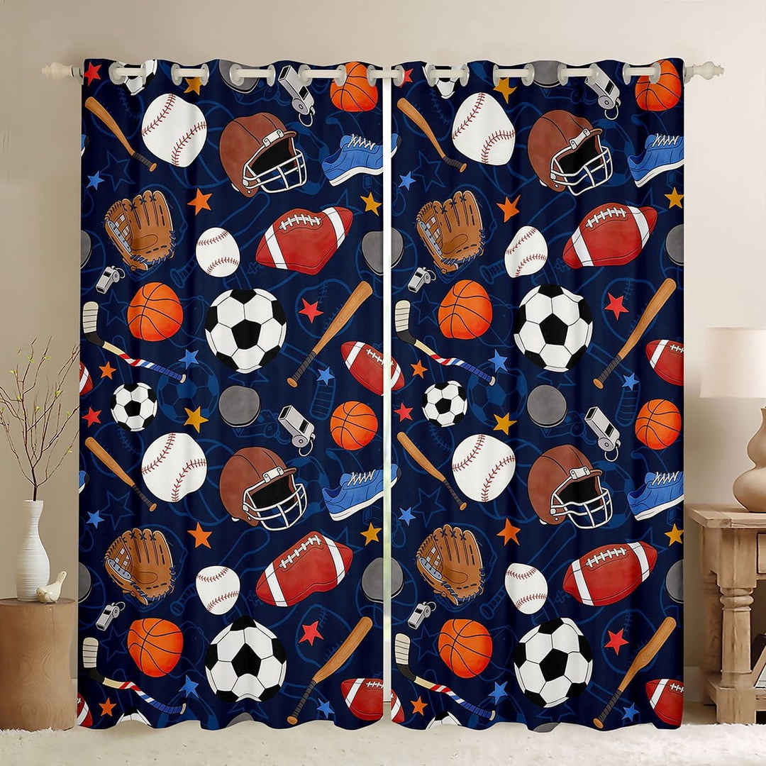 Erosebridal American Rugby Football Kids Curtains Pack of 2 (42x84 Each),Kids Ball Sport Games Curtains Blackout
