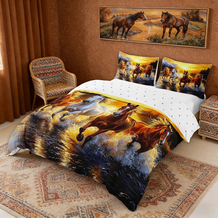 Erosebridal Galloping Horse Queen Duvet Cover Set, Natural Scene Bedding, Reversible 3pcs 1 Duvet Cover and 2 Pillowcases (No Comforter)