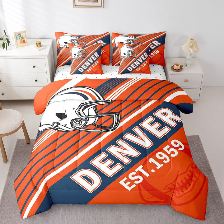 Erosebridal Football Bedding Sets Twin Size,Ball Game Comforter Sets with Sheets,Sport Decor (Denver),Reversible,Breathable,7-Piece