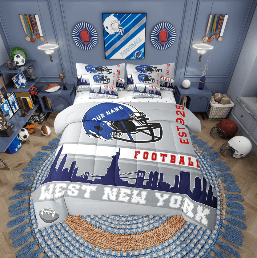 Erosebridal Sports Football Bedding Twin Size, Vintage Soccer Bedding Sets Twin Size, Navy Grey, Reversible 7 Pieces