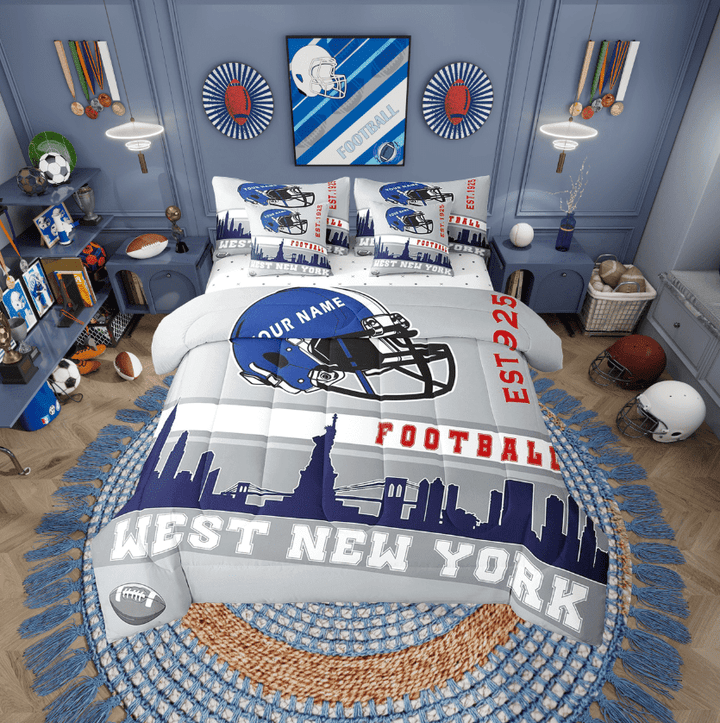 Erosebridal Sports Football Bedding Twin Size, Vintage Soccer Bedding Sets Twin Size, Navy Grey, Reversible 7 Pieces