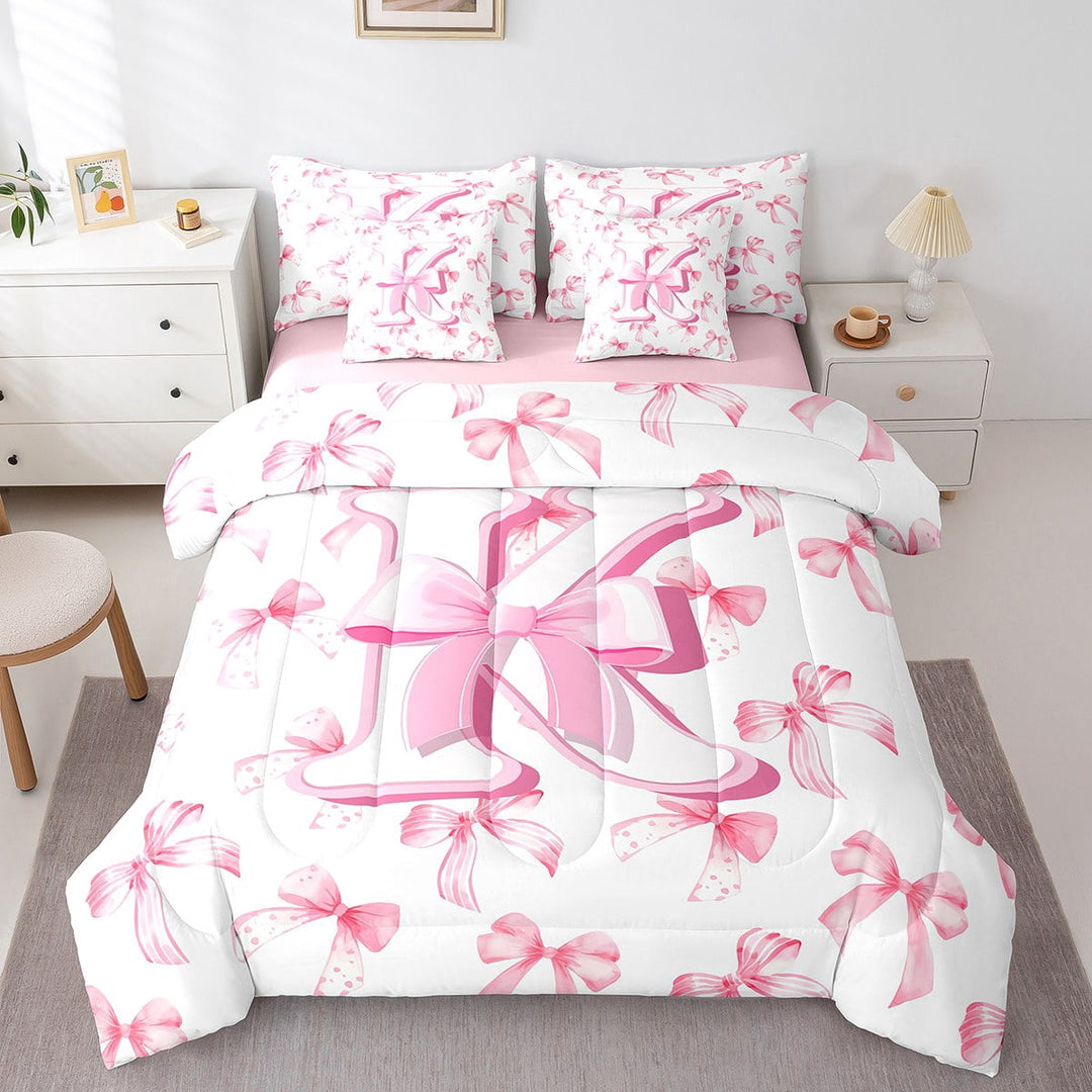 Manfei Kawaii Bowknot 7-Piece Full Bedding Set,Letter Personalized,Ultra Soft Teen Decor
