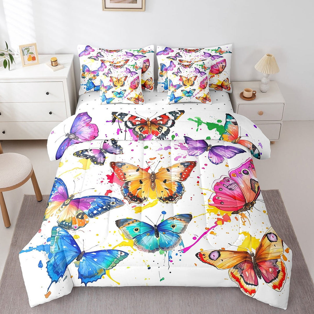 Butterfly Comforter Set 7 Piece Bed in a Bag Twin,Watercolor Tie Dye Bedding Sets Rustic Aesthetic Animal Sheet Set with Comforter