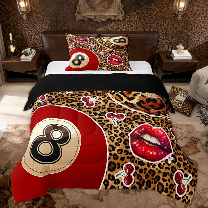 Erosebridal Leopard Print Billiards Twin Comforter Sets, Fashion Cherry Bedding Set for Women, 2pcs