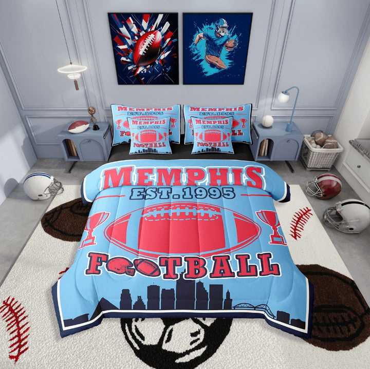 Erosebridal Teen Ball Gaming Football Bedding Sets Twin Size,Sport Game Comforter Sets with Sheets,Gamer Decoration(Memphis),Reversible,Lightweight,7-Piece