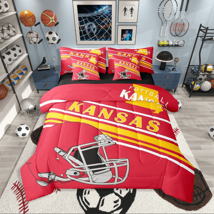 Erosebridal Sport Footabll Bedding Sets Twin Size,Ball Game Comforter Sets with Sheets,Teenager Bedroom Decor(Kansas),Reversible,Breathable,7pcs
