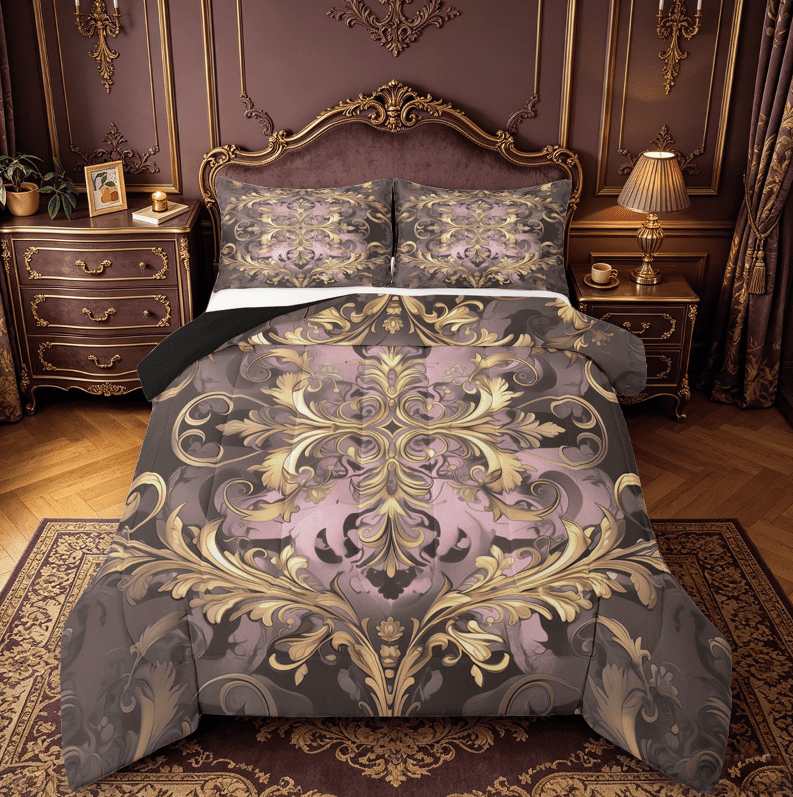 Erosebridal Brown Damask Comforter Sets Queen Size,Boho Bohemain Flower Comforters &amp; Duvets,Vintage Florals Bedding Queen Comforter Set For Men Women,Breathable Room Decor Reversible£¬3-Piece