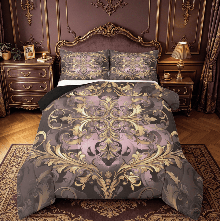 Erosebridal Brown Damask Comforter Sets Queen Size,Boho Bohemain Flower Comforters &amp; Duvets,Vintage Florals Bedding Queen Comforter Set For Men Women,Breathable Room Decor Reversible£¬3-Piece