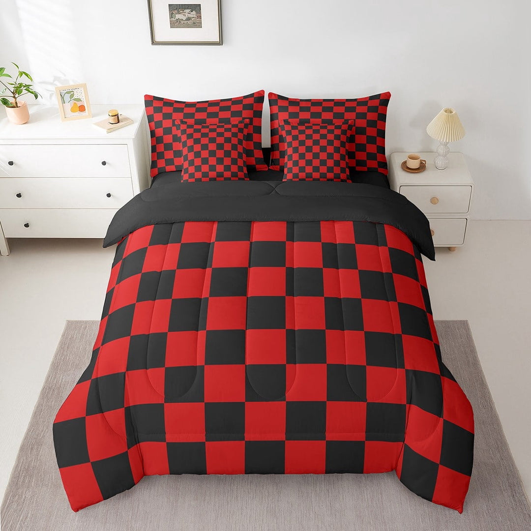 Erosebridal Vintage Checkered Bedding Sets Full Size, Square Geometric Comforter Sets with Sheets, Buffalo Check Decor, Reversible