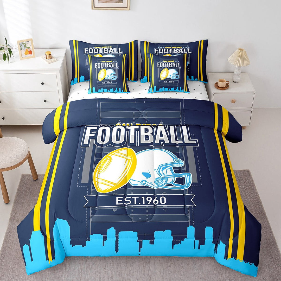 Erosebridal Football Print Bedding Sets Twin Size,Ball Game Comforter Sets with Sheets,Sport Gamer Decor,Reversible,Breathable,7-Piece