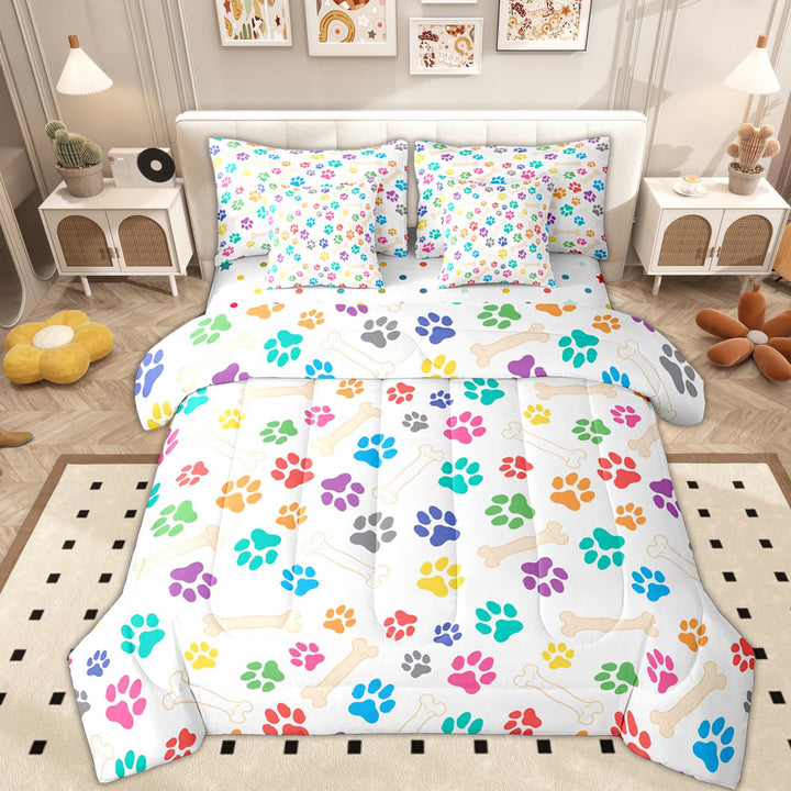 Erosebridal Cute Cat Dog Twin Bedding Sets 7-Piece for Kids, Cartoon Animal Bedding Comforter Set