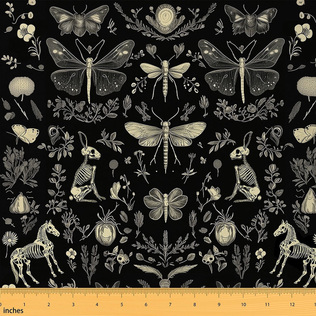 Castle Fairy Moth Dragonfly Fabric by the Yard 2 Yards,Gothic Skeleton Room Decor Fabric by the Yard,Happy Halloween Sewing Fabric,Lightweight Room Decor